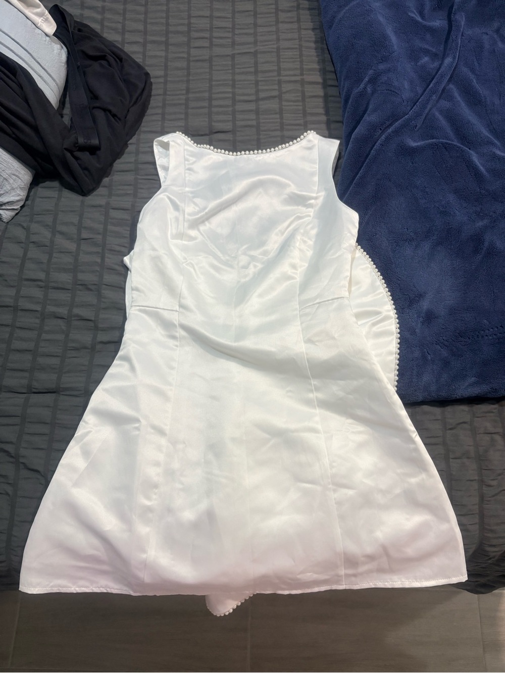 White Pearl-Trim Sleeveless Dress